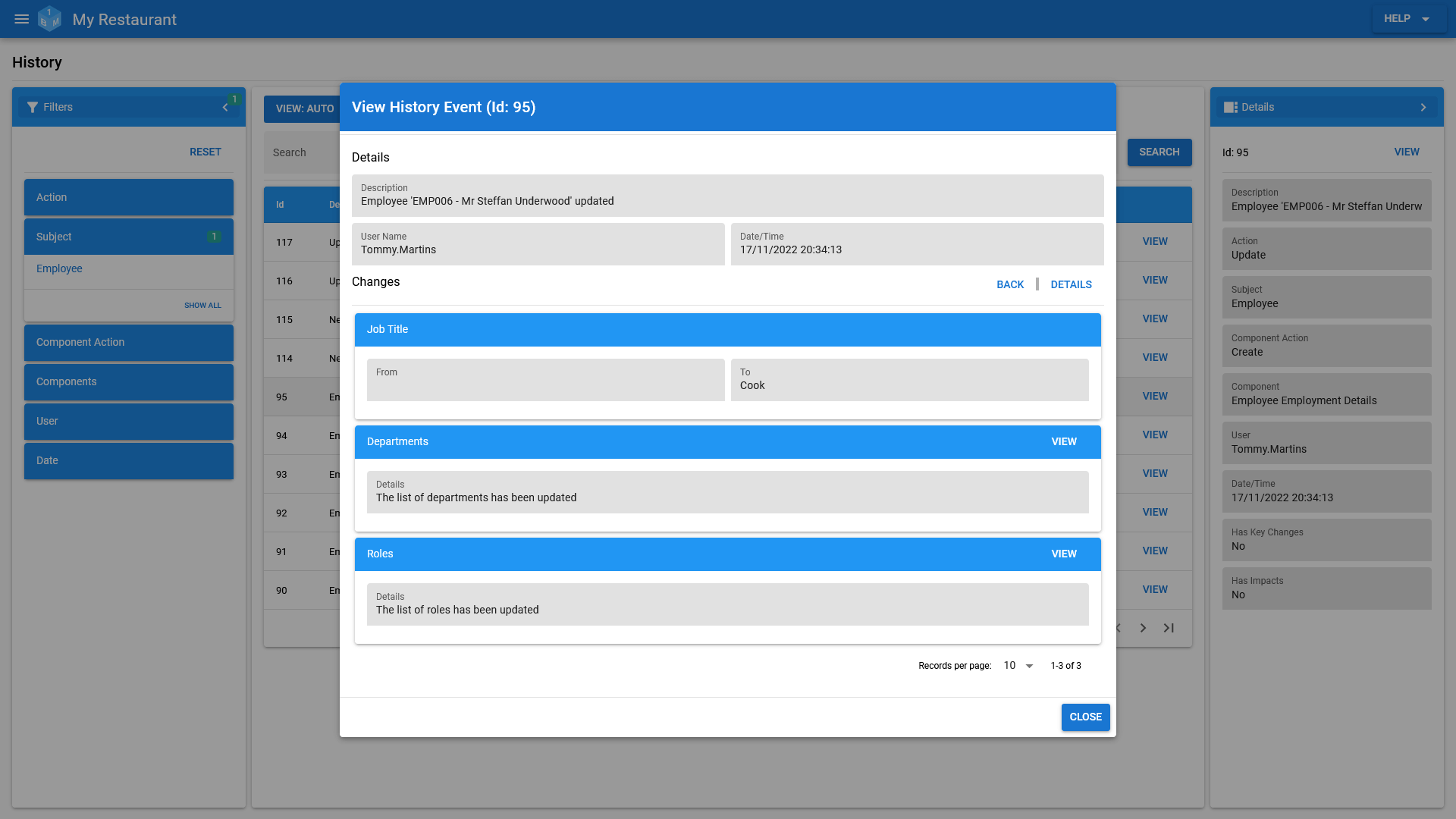 The OneBoxBM Employee Change Details View