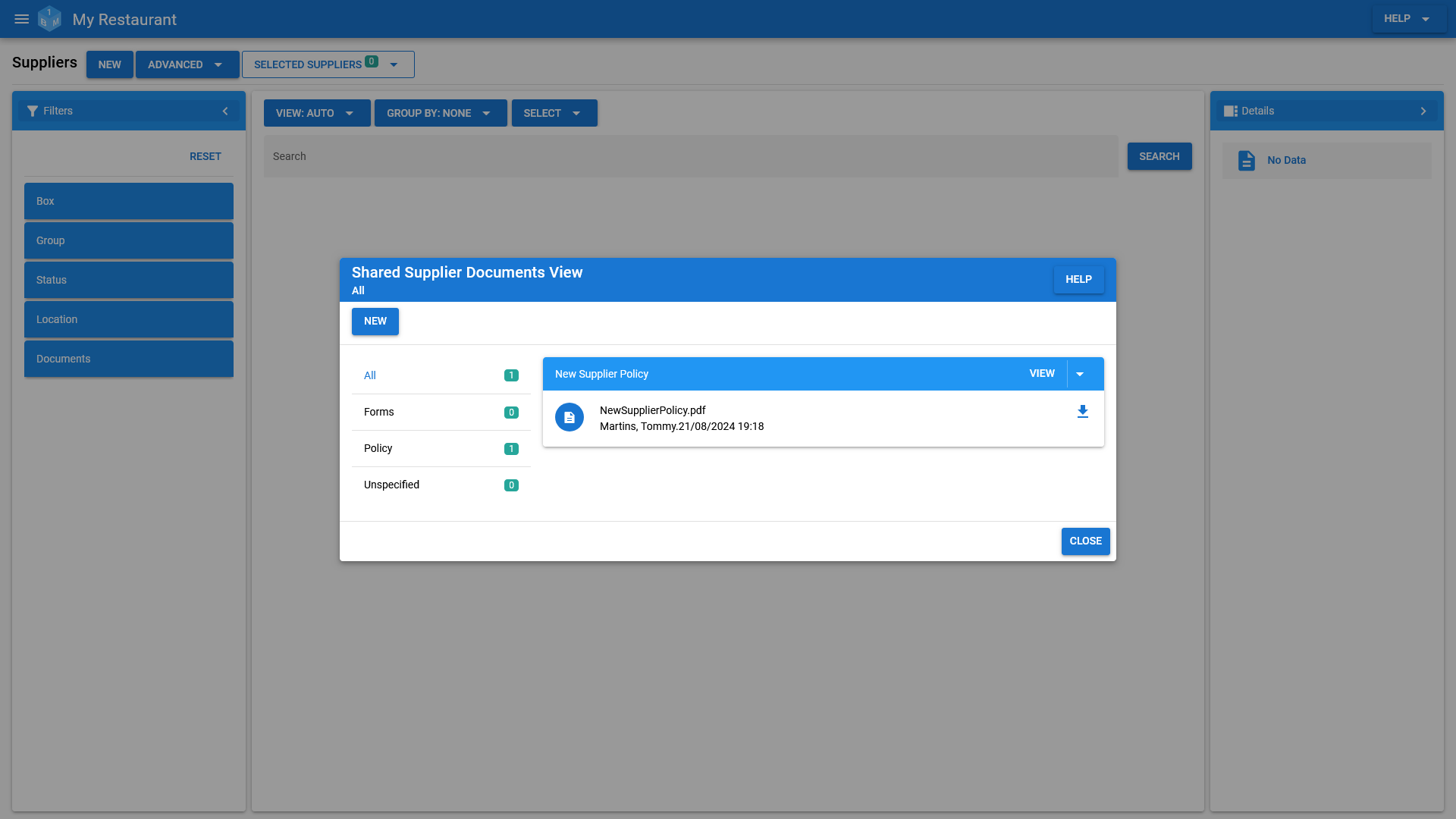 Shared Supplier Documents in OneBoxBM