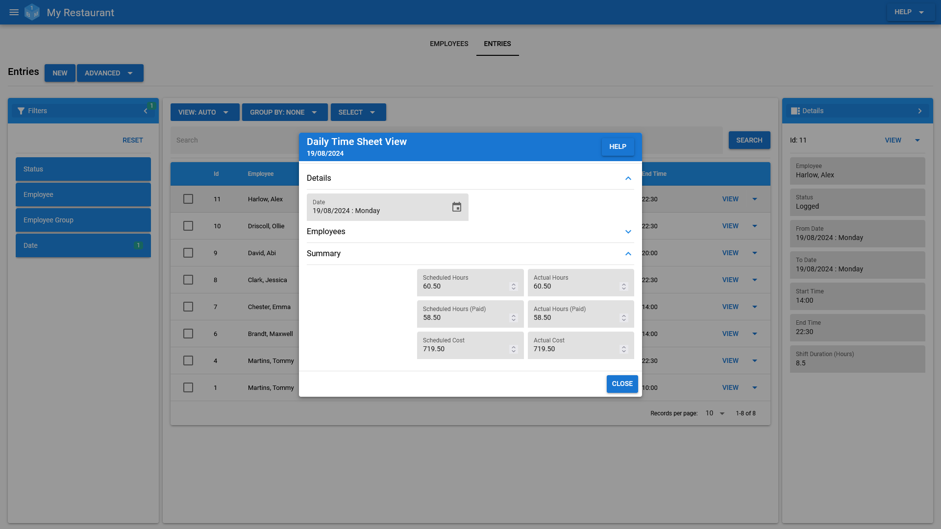 A Daily Time Sheet In OneBoxBM