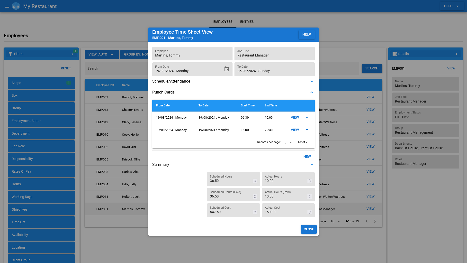 An Employees Punch Cards In OneBoxBM