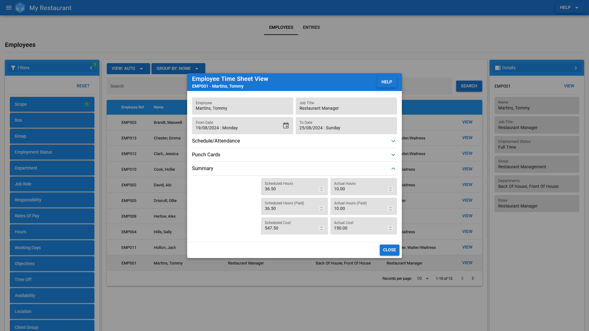 An Employees Weekly Time Sheet In OneBoxBM